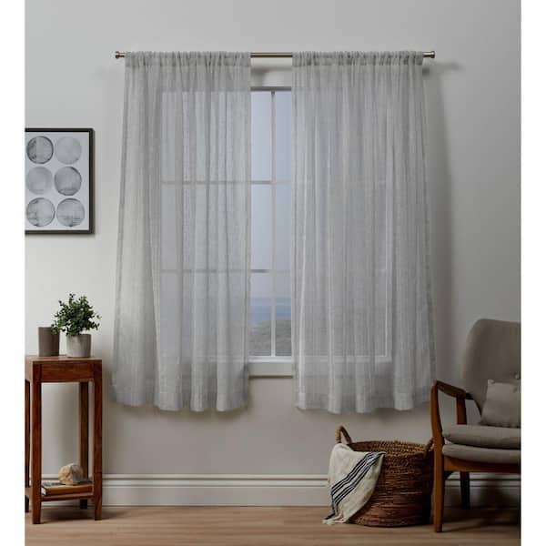 EXCLUSIVE HOME Itaji Silver Stripe Sheer Rod Pocket Curtain, 54 in. W x 63 in. L (Set of 2)
