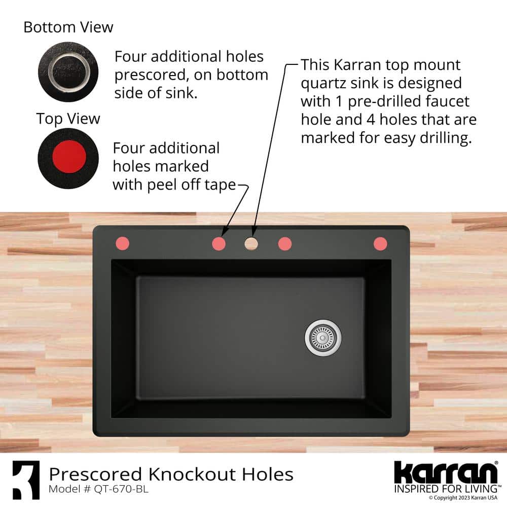 Black Quartz Composite Top Mount Single Bowl Kitchen Sink
