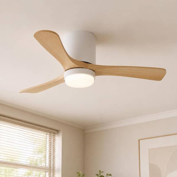 42 in. Integrated LED Indoor Flush Mount White Standard Ceiling Fan with Dimmable Light and Remote DC Motor