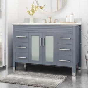 49 in. W x 22 in. D x 40 in. H Fully Assembled Single Sink Bath Vanity in Gray with White Marble Top, Backsplash