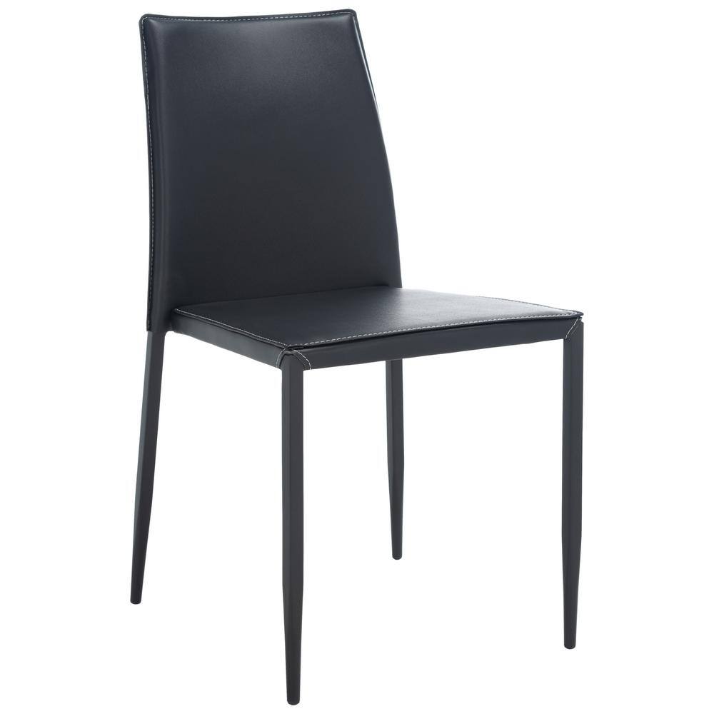 Cason Black Faux Leather Dining Side Chair Set with Steel Legs