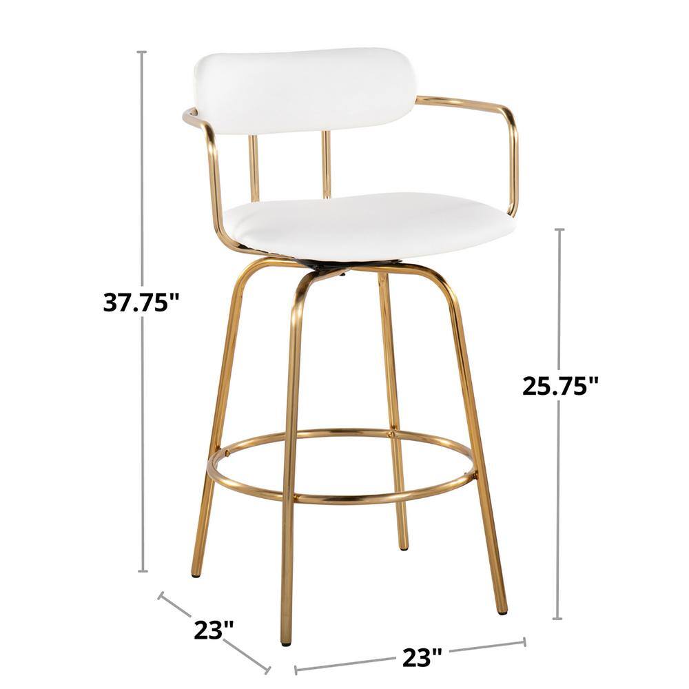 White Faux Leather and Gold Metal Swivel Counter Stool Set