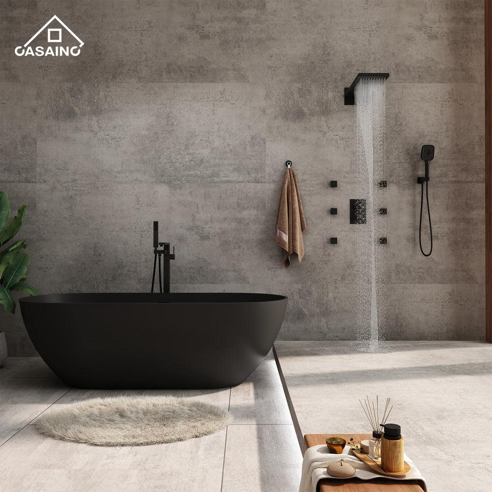Matte Black Wall Mounted Rainfall Shower System with Body Jets