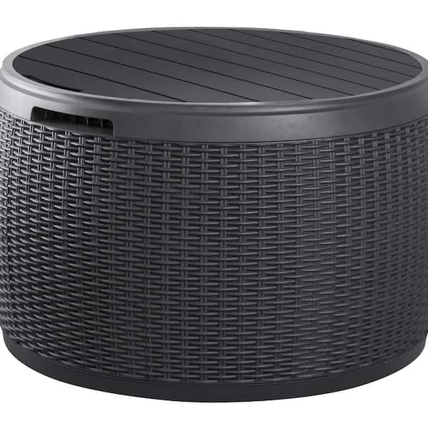 Keter Circa 37 Gal. Deck Box Compact Durable Resin Plastic Grey Outdoor Storage for Patio Lawn and Garden