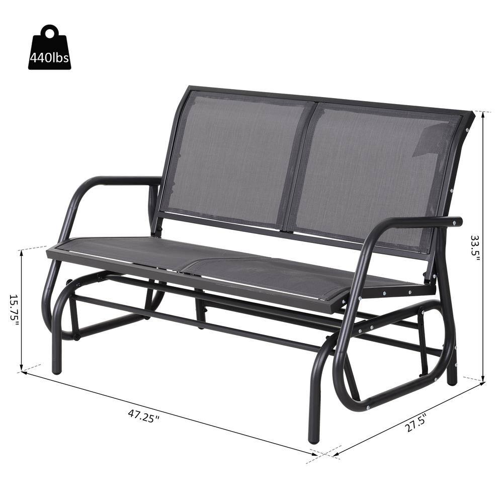 Gray Mesh Outdoor Glider Bench with Powder Coated Steel Frame