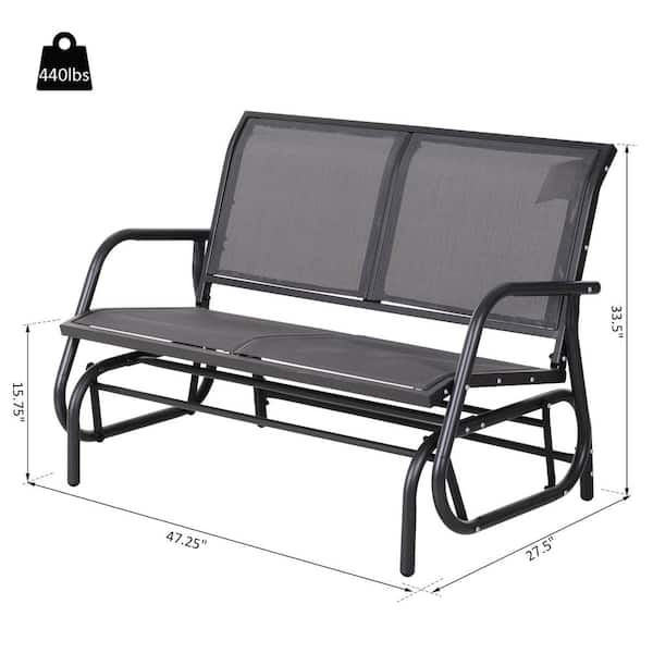 outsunny outdoor black steel sling fabric double glider rocking bench