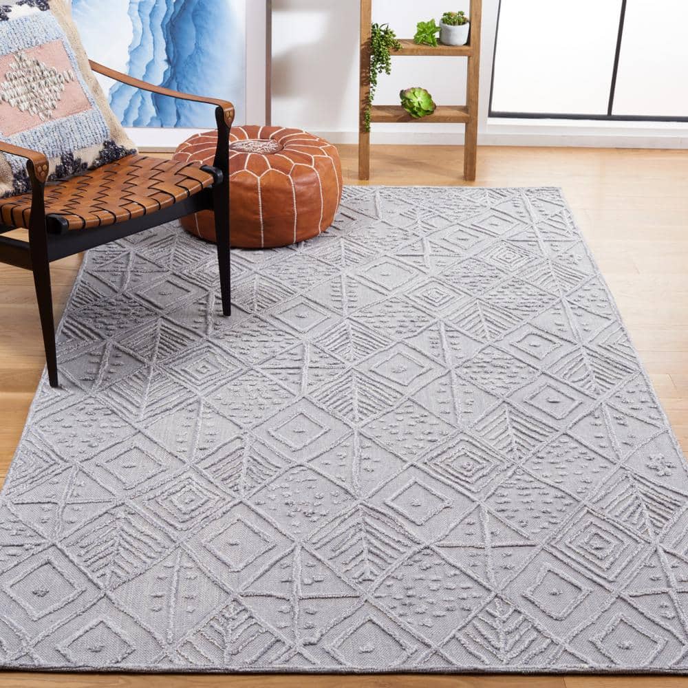 Gray Hand-Tufted Wool Geometric 3' x 5' Area Rug