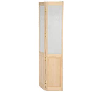 23.5 in. x 78.625 in. Pantry Glass Over Raised Panel 1/2-Lite Decorative Pine Wood Interior Bi-fold Door