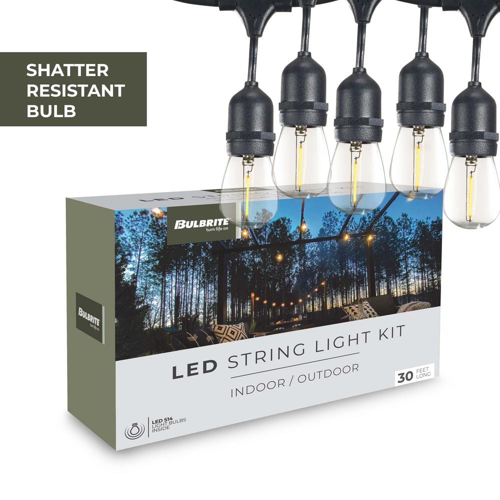 30 ft. Black String Light Kit with Clear Shatter Resistant LED Bulbs