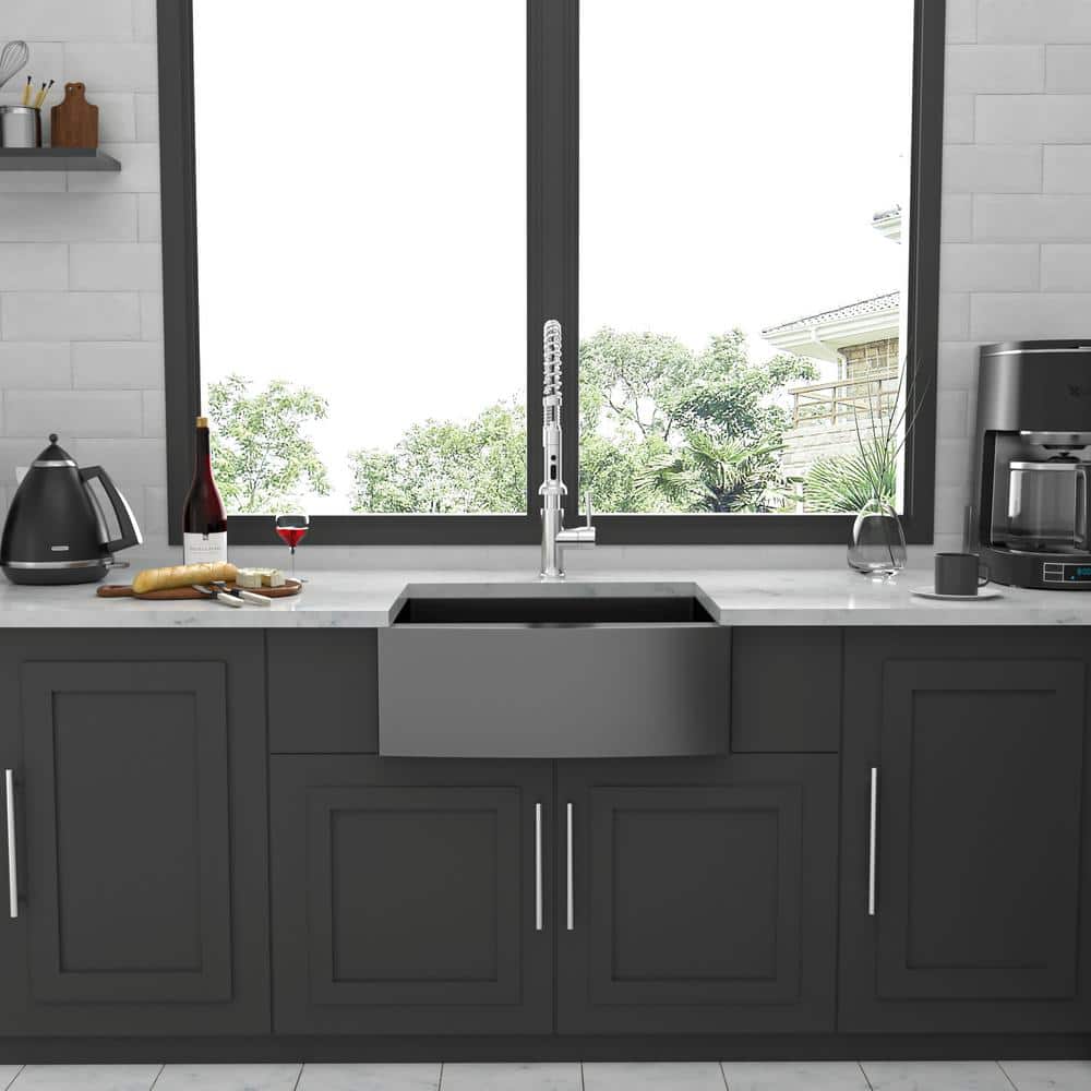 Gunmetal Black 24" Stainless Steel Farmhouse Apron-Front Kitchen Sink