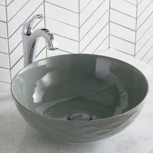 Viva 16-1/2 in. Round Porcelain Ceramic Vessel Sink with Pop-Up Drain in Gray