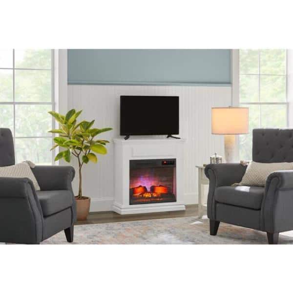 StyleWell Wheaton 31 in. Freestanding Wooden Infrared Electric Fireplace in White