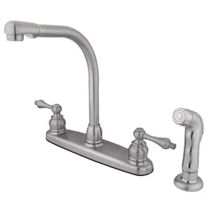 Victorian 2-Handle Deck Mount Centerset Kitchen Faucets with Side Sprayer in Brushed Nickel