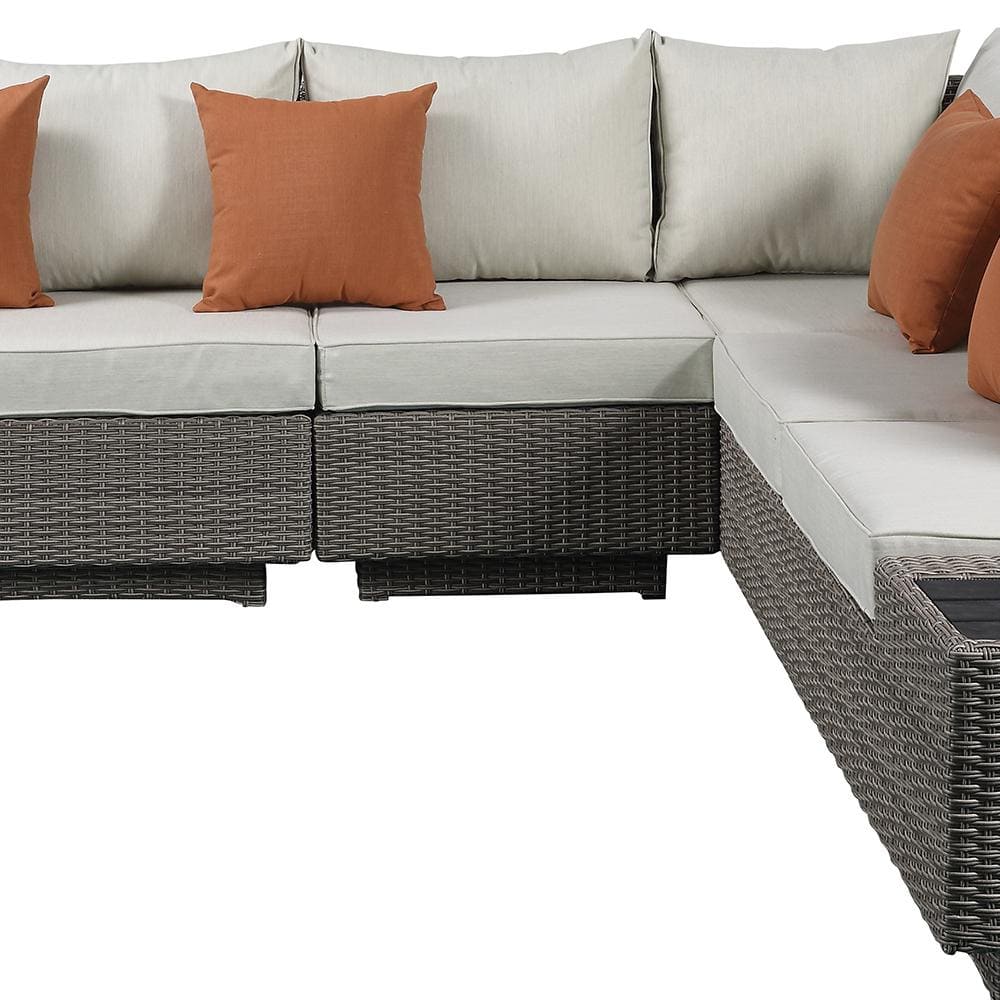 Salena Beige Fabric and Gray Wicker Patio Sectional with Cocktail Table