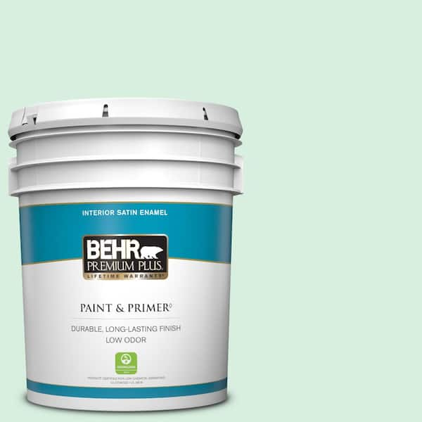 BEHR PREMIUM PLUS 5 gal. #P410-1 Pondscape Satin Enamel Low Odor Interior Paint & Primer