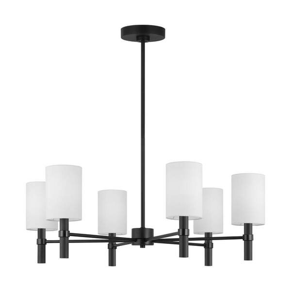 SCOTT LIVING - Manor 6-Light Midnight Black Large Chandelier with White Linen Fabric Shades and No Bulbs Included