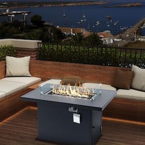 Outdoor Dark Gray Rectangle Aluminum 31.49 in. Fire Pit Table