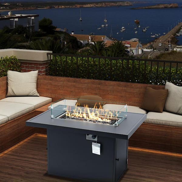 Wateday Outdoor Dark Gray Rectangle Aluminum 31.49 in. Fire Pit Table