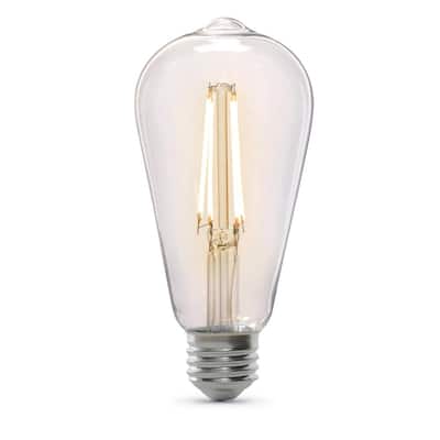 60-Watt Equivalent ST19 Straight Filament Dusk to Dawn Clear Glass E26 Vintage Edison LED Light Bulb, Bright White 3000K