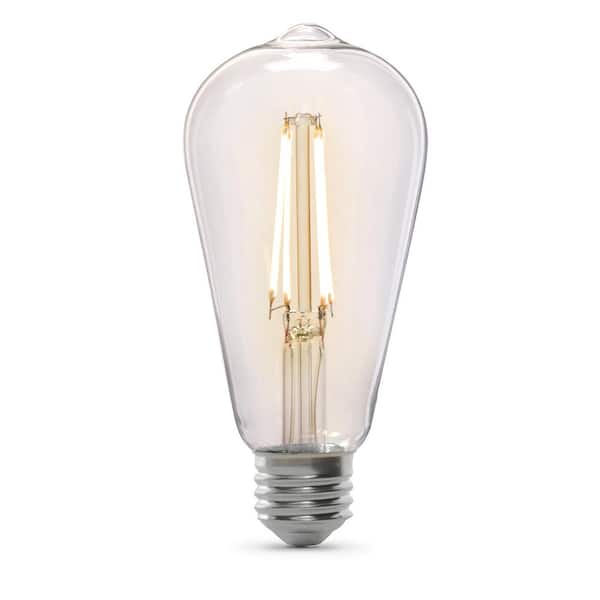 Feit Electric 60-Watt Equivalent ST19 Straight Filament Dusk to Dawn Clear Glass E26 Vintage Edison LED Light Bulb, Bright White 3000K