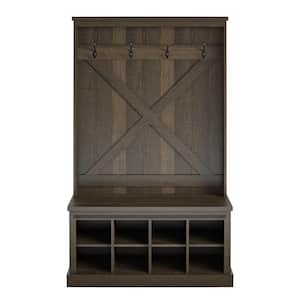 Bayshore Heights Brown Oak Entryway Bench with Hall Tree
