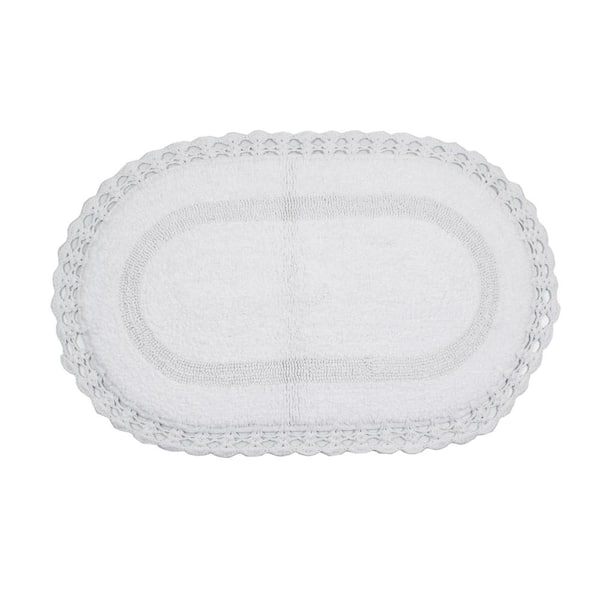 HOME WEAVERS INC Hampton Crochet Reversible 100% Cotton Bath Rug Set, 21x34 Rectangle, White