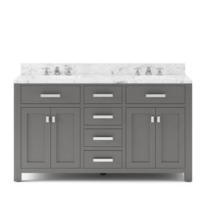 60 in. W x 21 in. D x 34 in. H Vanity in Cashmere Grey with Marble Vanity Top in Carrara White