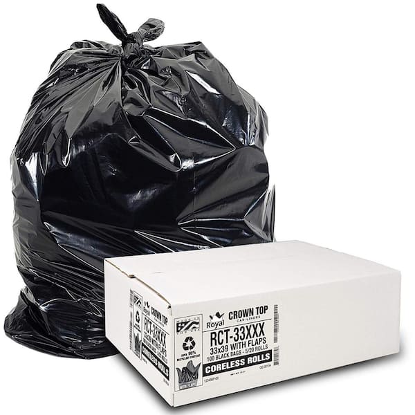 33 Gallon Trash Bags 100 Count w/Ties Value Pack Large Heavy Black Garbage  Bags