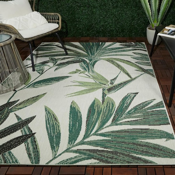 Hampton Bay Palm White 5 Ft X 7 Indoor Outdoor Area Rug 3091137 Hampton Bay Palm White 5 Ft X 7, Home Depot Patio Rugs 5×7