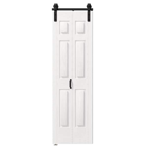 TENONER 24 in x 84 in White Finished, MDF, 6 Panel Bi-Fold Style Sliding Barn Door with Hardware Kit
