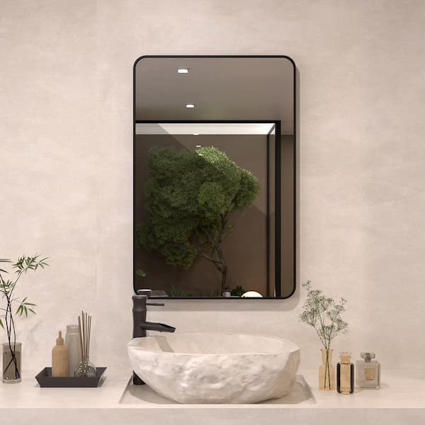 Ziyudura 24 in. W x 36 in. H Aluminum Framed Wall Bathroom Vanity Mirror in Matte Black, Anti-Rust