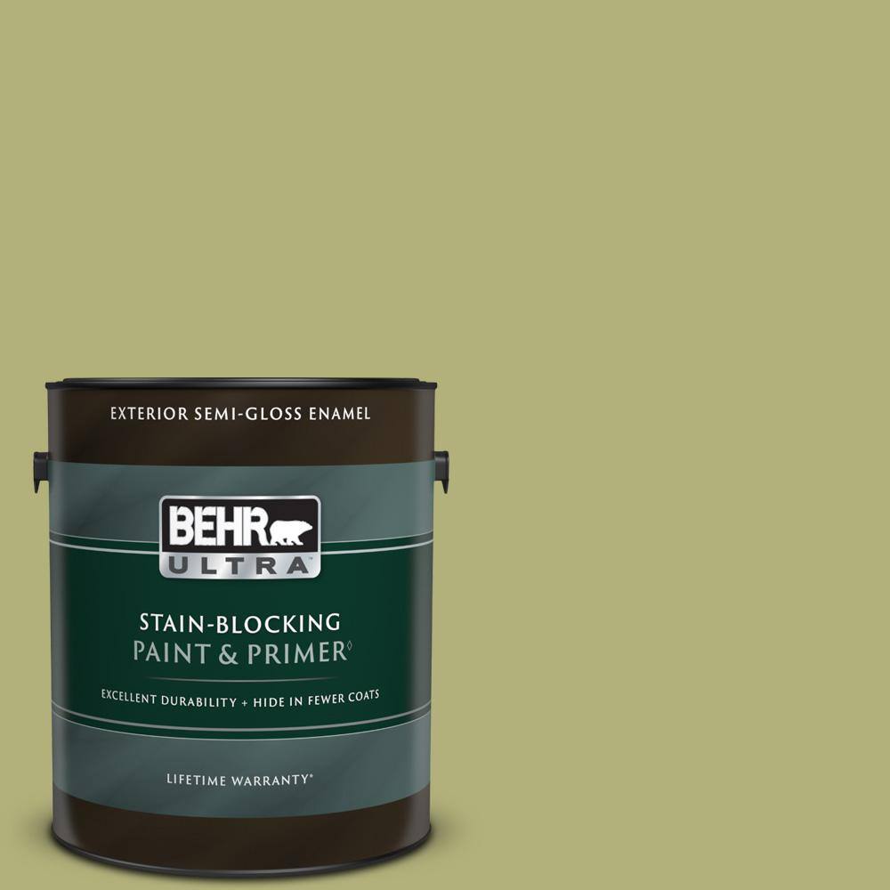 BEHR Ultra 1 gal. #M340-5 Fresh Artichoke Semi-Gloss Enamel Exterior Paint & Primer