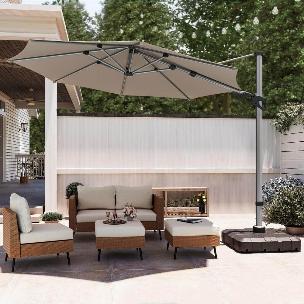 LAUSAINT HOME 11 ft. Aluminum Cantilever Patio Umbrella in Champagne ...