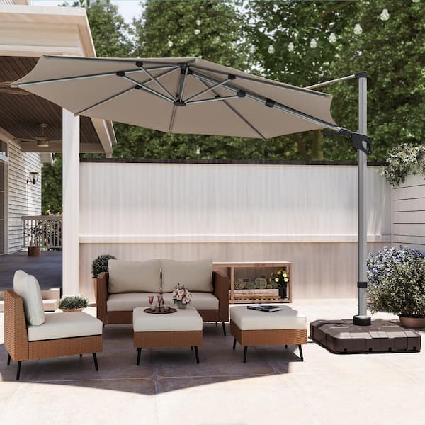 LAUSAINT HOME 11 ft. Aluminum Cantilever Patio Umbrella in Champagne