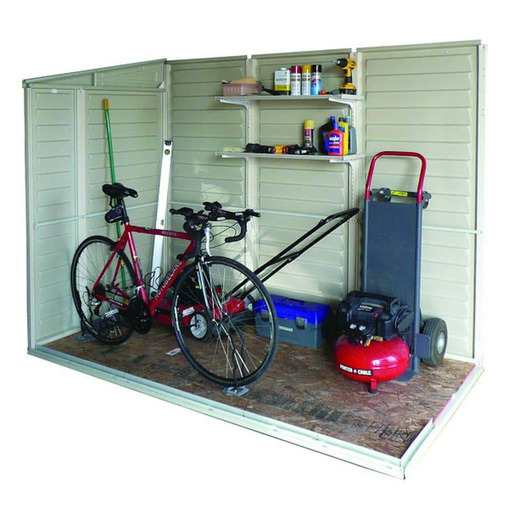 Beige 4' x 8' Vinyl Lean-To Storage Shed with Shelving