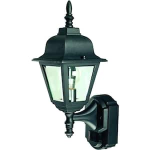 Black 180-Degree Farmhouse Outdoor 1-Light Wall Sconce with Clear Beveled Glass