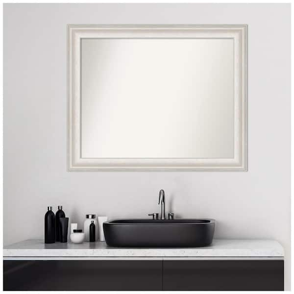 Amanti Art Trio White Wash Silver Non-Beveled Framed Bathroom Wall Mirror, Medium