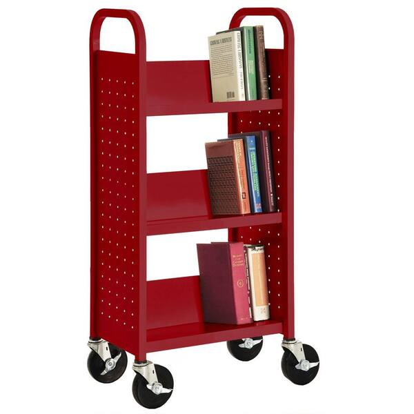 Sandusky 46 in. Red Metal 3-shelf Cart Bookcase with Locking