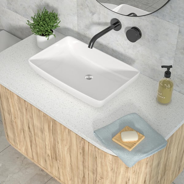 LORDEAR 24 in. Rectangular Bathroom Ceramic Single Bowl Vessel Sink in White