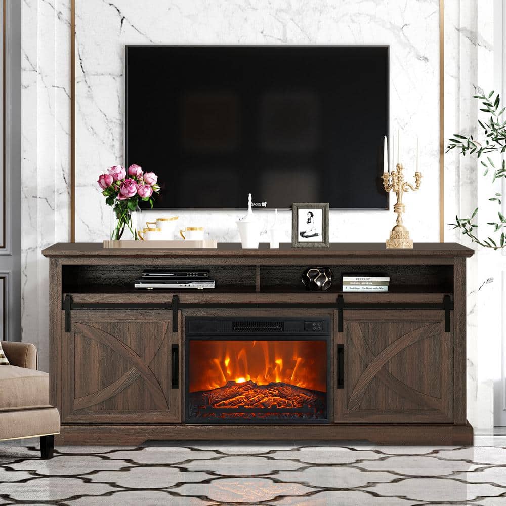 IHOMEadore 68 in. Freestanding Media Console Electric Fireplace TV ...