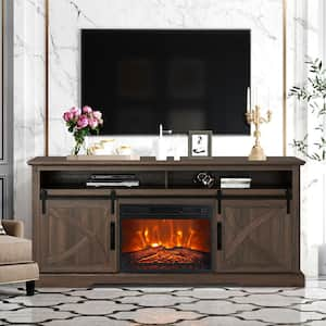 68 in. Freestanding Media Console Electric Fireplace TV Stand in Dark Walnut