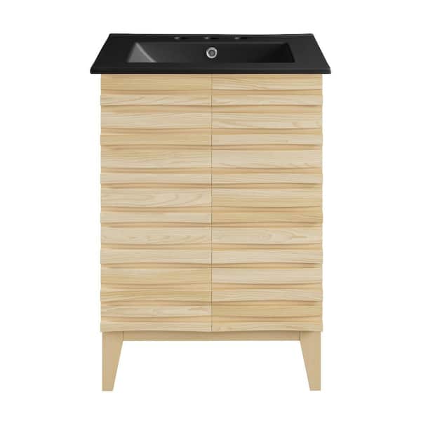 Swiss Madison Cascade 24 in. W. Natural Oak Bathroom Vanity in Black with 3-Hole Ceramic Sink Top