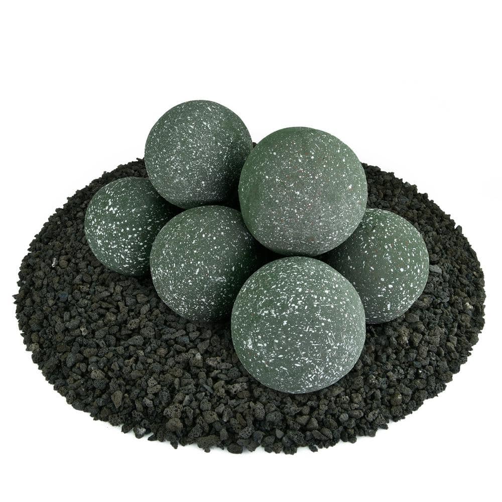 5 in. Set of 8 Ceramic Fire Balls in Slate Green Speckled