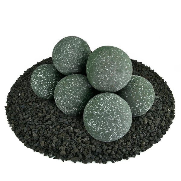 Unbranded 5 in. Set of 8 Ceramic Fire Balls in Slate Green Speckled