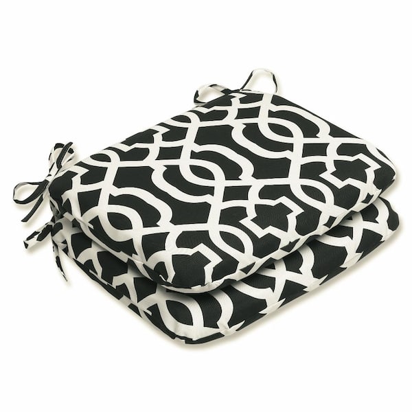 Pillow Perfect 18.5 in. x 15.5 in. Outdoor Dining Chair Cushion in Black/White (Set of 2)
