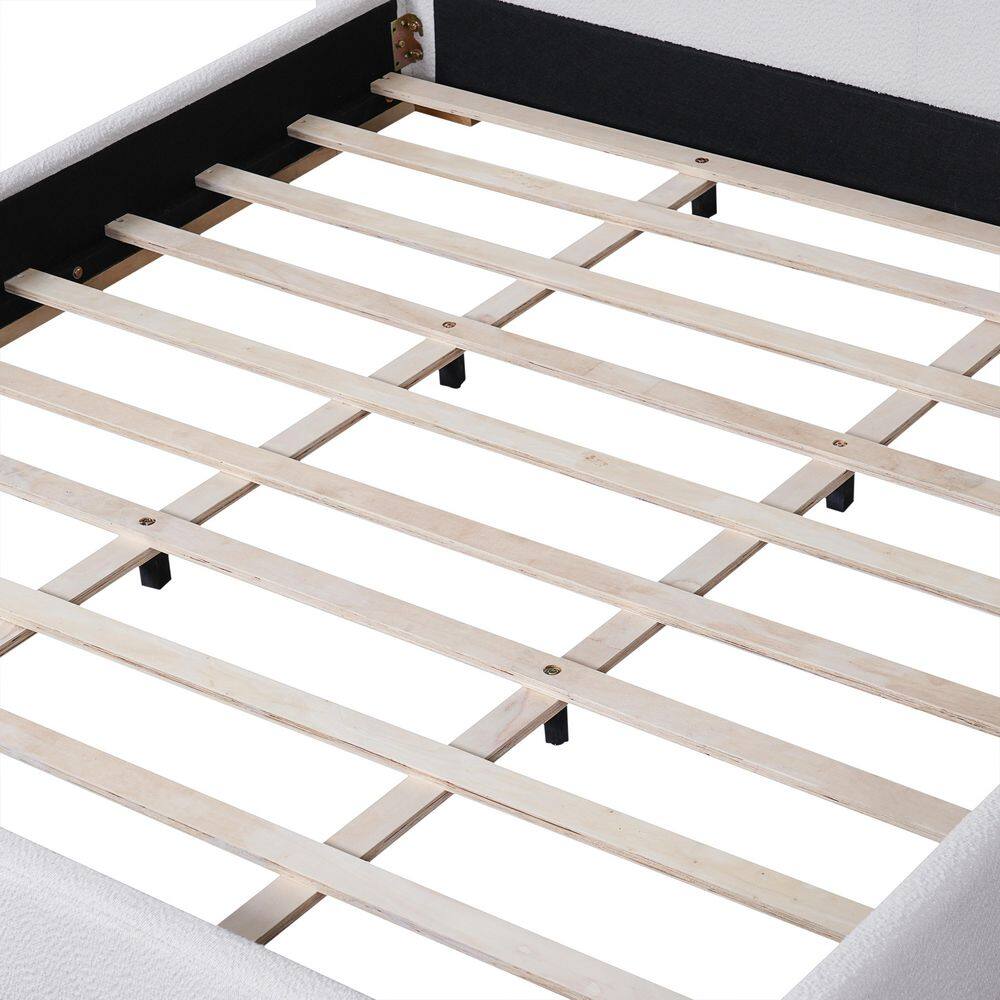 White Wood Frame Queen Size Boucle Upholstered Wingback Headboard Platform Bed with Solid Wood Base - thumbnail 10