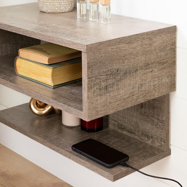 South Shore Sazena Weathered Oak Floating Nightstand (22.25 in. W x 13.25 in. H)