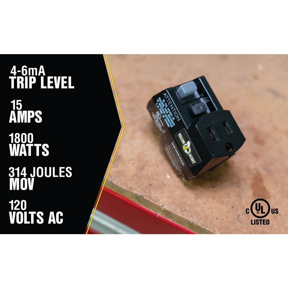 Black 120V 15A Single Outlet GFCI Adapter with Manual Reset