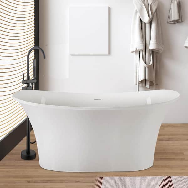 Mokleba 59 in. Acrylic Double Slipper Flatbottom Non-Whirlpool Bathtub Japaneses Soaking Tub in White