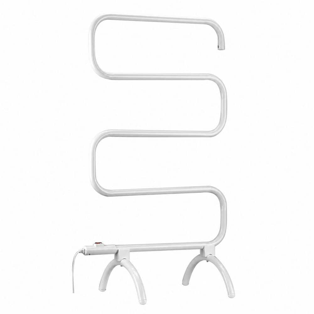 KHKFY Heated Towel Warmer and Drying Rack, Wall Mount or Free Standing, White Lacquered Steel, 120W